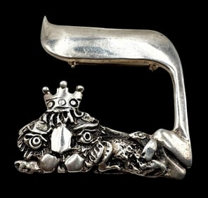Beautiful Vintage Israeli Sterling Silver Hebrew Character & Lion Judaica Designer Brooch Pin