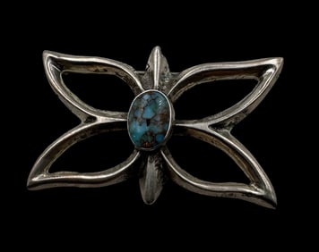 Beautiful Vintage Native American Sterling Silver & Turquiose Butterfly Brooch