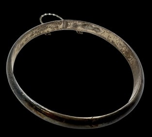 Vintage Sterling Silver Cuff Bracelet /w Safety Chain