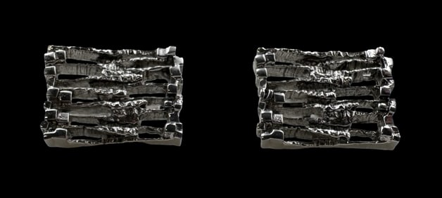 Vintage Mid-Century Modern Brutalist Sterling Silver Cufflinks