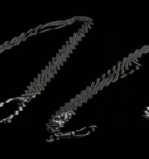 Unusual Antique Sterling Silver Pocket Watch Chain: Very good vintage condition with minor patina according to age. Measures approx. 13 1/2" long and weighs ca. 32.3 grams. Marked for Sterling Silver. SHIPPING: We ship in-house and charge a flat fee of