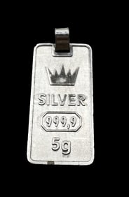 Vintage Fine Silver 999.9 Ingot Pendant /w Taurus Zodiac Sign - 5 Grams