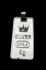 Vintage Fine Silver 999.9 Ingot Pendant /w Aries Zodiac Sign - 5 Grams