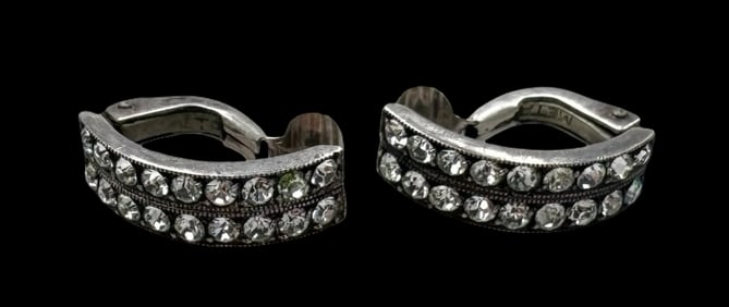 Vintage Sterling Silver & Clear Rhinestone Clip-On Earrings