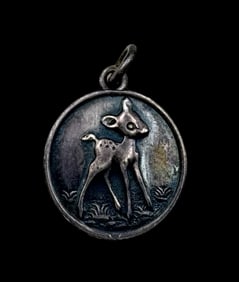 Charming Vintage German 835 Silver Designer Pendant /w Disney Bambi Picture