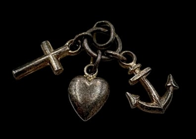 Charming Antique European 835 Silver Cross, Heart & Anchor "Faith, Love & Hope" Pendant
