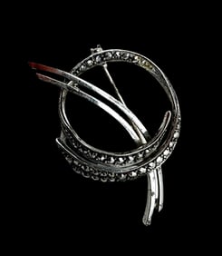 Unusual Vintage Sterling Silver & Gemstone Brooch