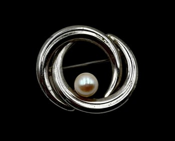 Very Unusual Vintage TEKA Germany Sterling Silver & Pearl Designer Brooch