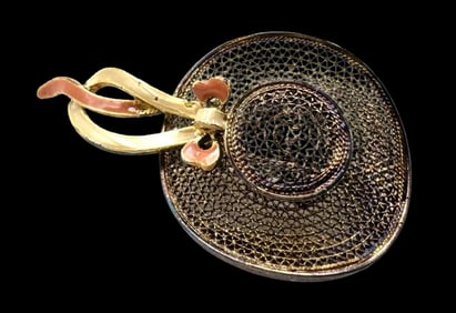 Charming Vintage Italian Gilt 800 Silver & Enamel Filigree Venetian Gondolieri Hat Brooch
