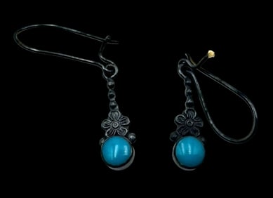 Exquisite Vintage Sterling Silver & Turquoise Earrings