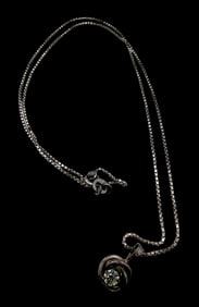 Unusual Vintage Mid-Century Modern European 835 Silver & Rhinestone Knot Pendant Necklace