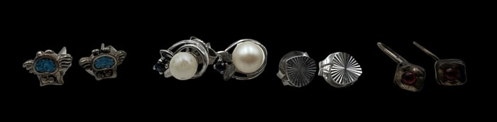 Charming Vintage Set of 4 European 835 Silver Earrings