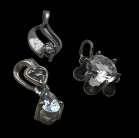 Charming Vintage Set of 3 Sterling Silver & Gemstone Pendant Charms