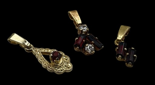 Charming Vintage Set of 3 European Gilt 835 Silver & Gemstone Pendant Charms