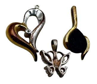 Charming Vintage Set of 3 Partially Gilt Sterling Silver Pendant Charms