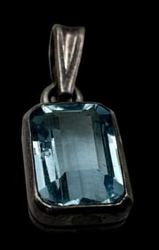 Vintage Art Deco European 900 Silver & Blue Topaz Pendant