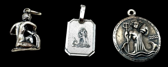 Lot of 3 Vintage Sterling Silver Zodiac Pendants - Aquarius