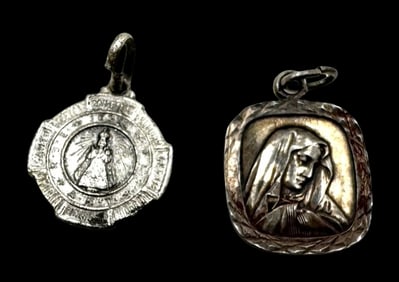Pair of Vintage European 835 Silver Religious Pendants