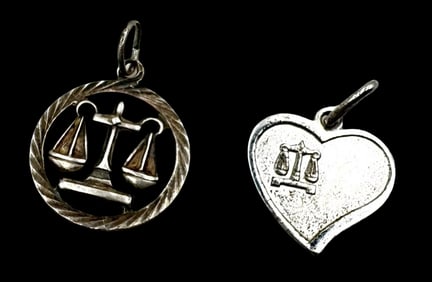 Pair of Vintage 835 Silver Zodiac Pendant Charms - Libra
