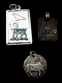 Set of 3 Vintage Sterling Silver Zodiac Pendant Charms - Capricorn / Aries