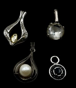 Set of 4 Vintage Sterling Silver & Gemstone Pendants