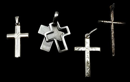 Lot of 4 Vintage European 835 / Sterling Silver Religious Cross Pendant