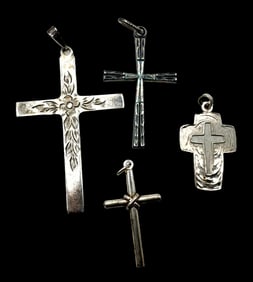 Lot of 4 Vintage European 835 / Sterling Silver Religious Cross Pendant