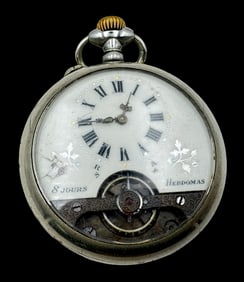 Antique Silver Metal Hebdomas Pocket Watch