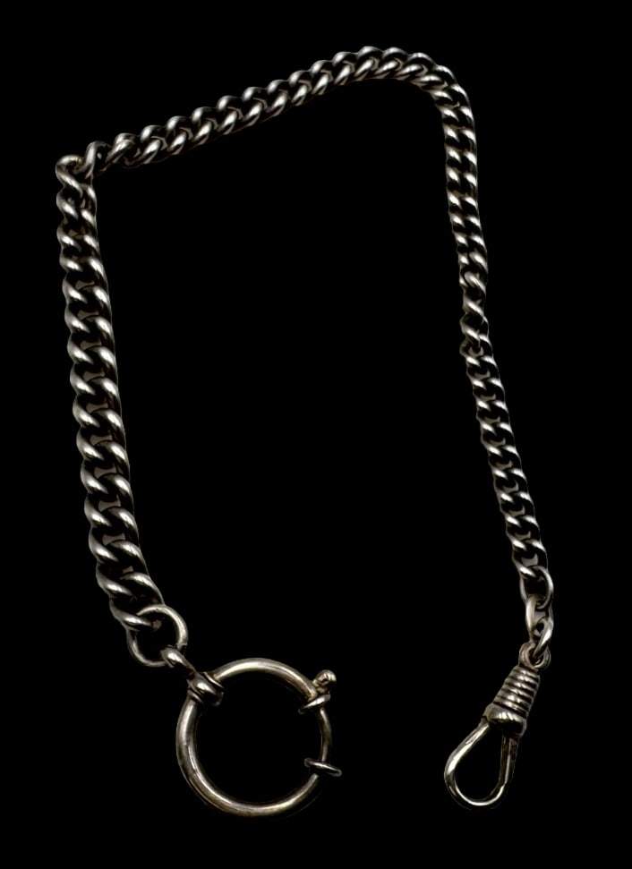 Antique European 835 Silver Pocket Watch Chain: Very good antique condition with minor patina according to age. Measures approx. 10 1/2" long ca. 25 grams. Marked for 835 (83.5%) silver. SHIPPING: We ship in-house and charge a flat fee of $12 for a