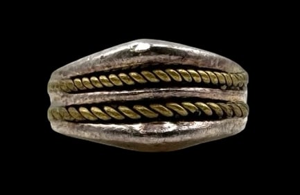 Unusual Vintage Mexican Sterling Silver & Gilt Twisted Rope Ring