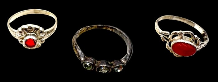 Lot of 3 Vintage ca. 1940 W. FREY & CO Germany 835 Silver & Gemstone Baby Rings