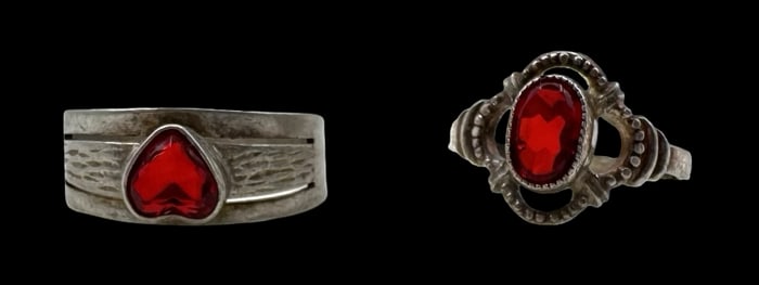 Lot of 2 Vintage ca. 1940 W. FREY & CO Germany 835 Silver & Gemstone Baby Rings