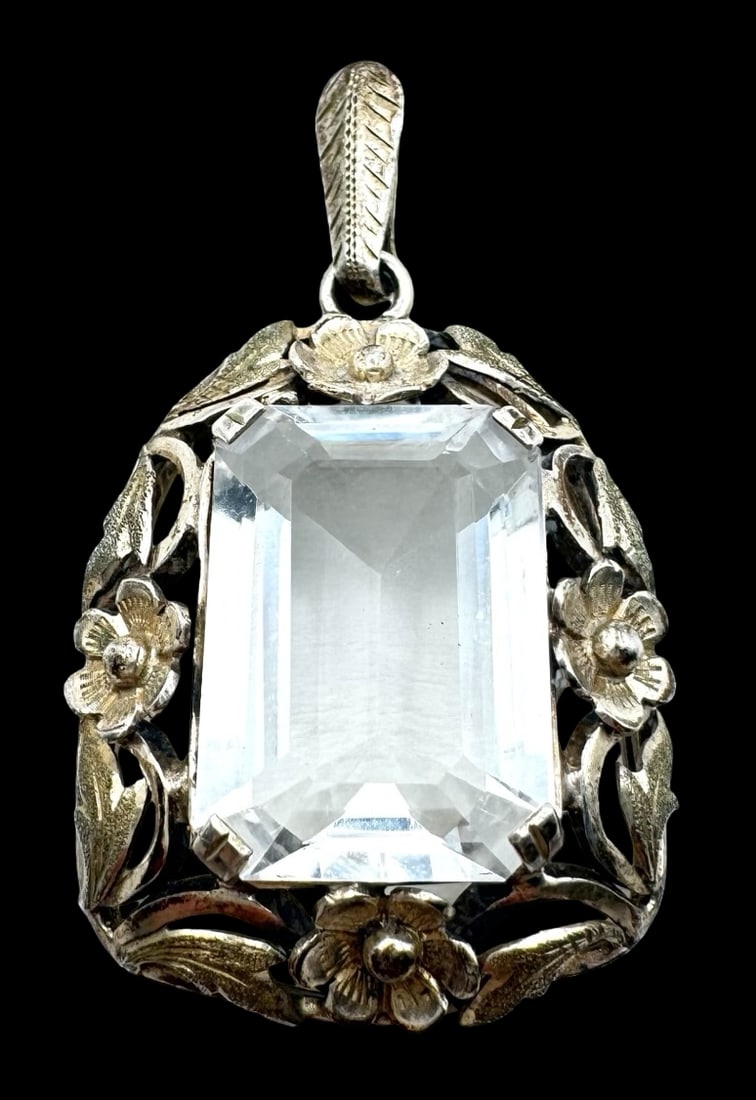Antique Art Deco European 800 Silver & Blue Gemstone Pendant: Very good antique condition with minor patina according to age. Measures approx. 1 1/4" long x 1/4" wide and weighs ca. 8 grams. Tested for a minimum of 800 (80%) silver. SHIPPING: We ship in-house an