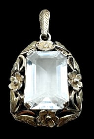 Antique Art Deco European 800 Silver & Rock Crystal Pendant
