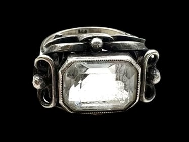 Antique Art Deco European 835 Silver & Rock Crystal Ring