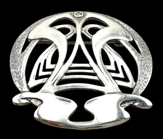 Vintage Art Nouveau DAKOTA HOUSE Sterling Silver & Gemstone Brooch