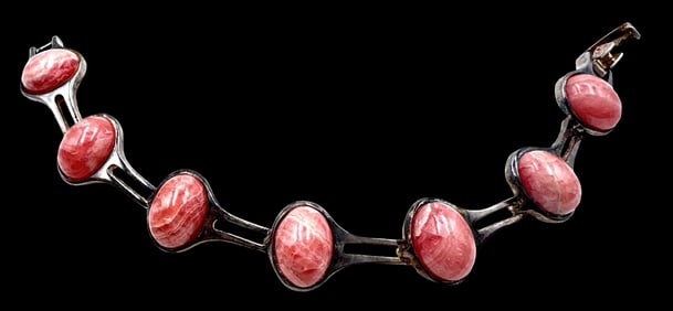 Beautiful Vintage Mid-Century Modern German 835 Silver & Rhodochrosite Bracelet