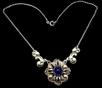 Antique European 800 Silver & Amethyst Pendant Necklace