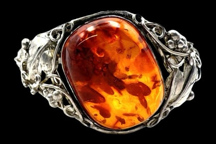 Ornate Vintage European 800 Silver & Natural Baltic Amber Bracelet