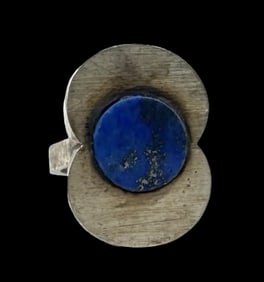 Very Unusual Vintage Mid-Century Modern Sterling Silver & Lapis Lazuli Ring