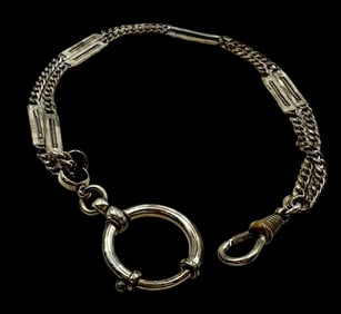 Antique European Silver Metal Pocket Watch Chain