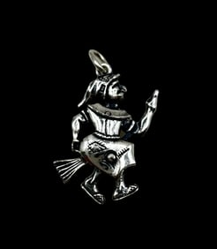 Vintage Sterling Silver Witch on Broom Pendant Charm