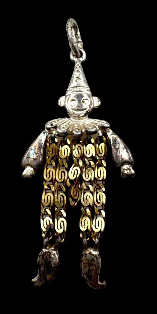 Vintage Two-Tone Gilt Sterling Silver Clown Pendant Charm (1 of 3)