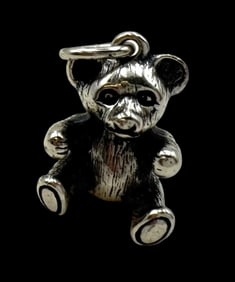 Vintage Sterling Silver Teddy Bear Pendant Charm