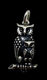Vintage European 835 Silver Owl Shaped Pendant Charm