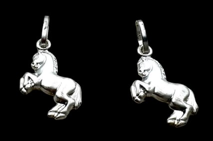 Pair of Vintage Sterling Silver Horse Shaped Pendant Charms