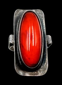 Vintage Mid-Century Modern Sterling Silver & Amber Ring