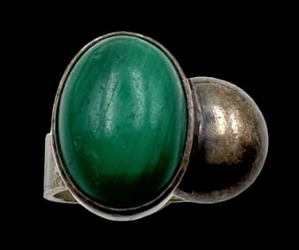 Vintage Mid-Century Modern Sterling Silver & Malachite Ring