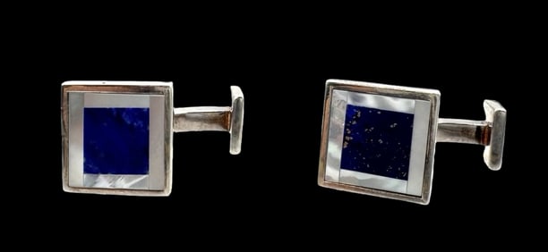 Vintage LINKS OF LONDON Sterling Silver, MOP & Lapis Lazuli Cufflinks