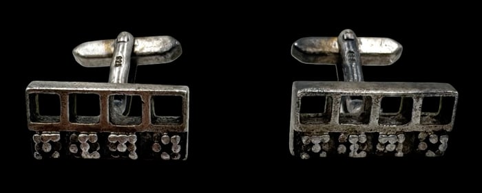 Vintage Mid-Century Modern Brutalist Sterling Silver Cufflinks